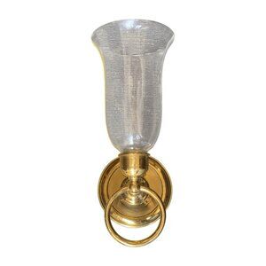 Vintage Brass Wall Sconce with Glass Shade Dutch Colonial Ring 11” tall